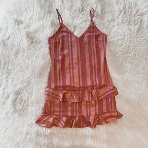 PINCH satin double ruffle hem mini tank dress shiny stripes